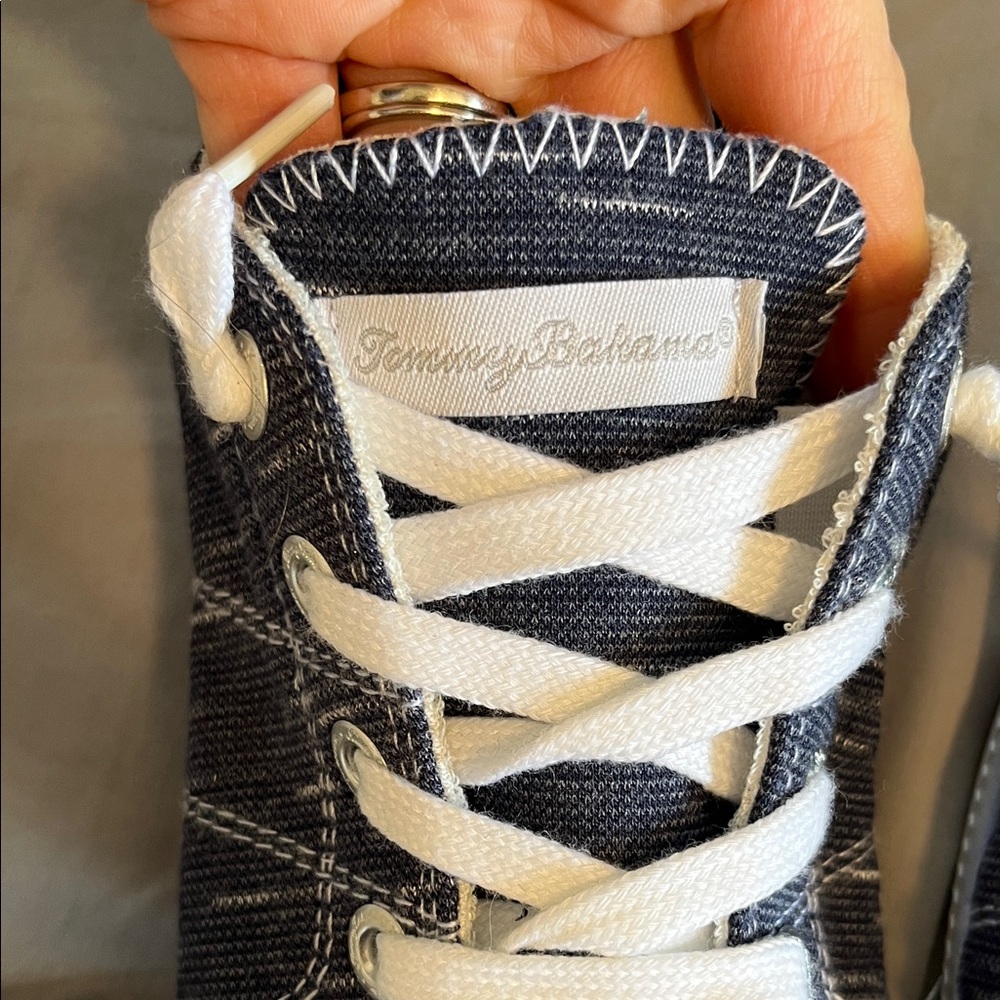 Tommy Bahama Navy Stripe Slip-On Sneakers with White Accents - Picture 2 of 6